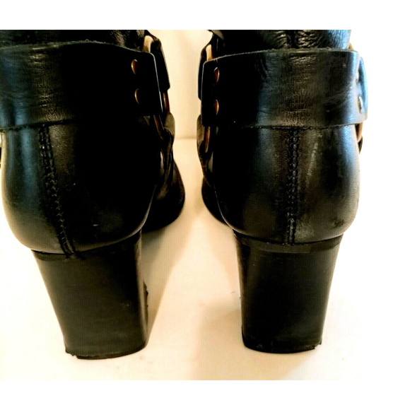 Whats What Harness Biker Boot Women's Black 6.5 Leather Brass Pull On Square Toe - Picture 4 of 12